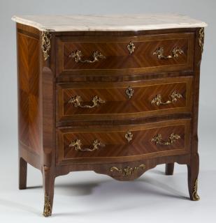 Appraisal: Regence style parquetry inlaid marble top commode Regence style parquetry