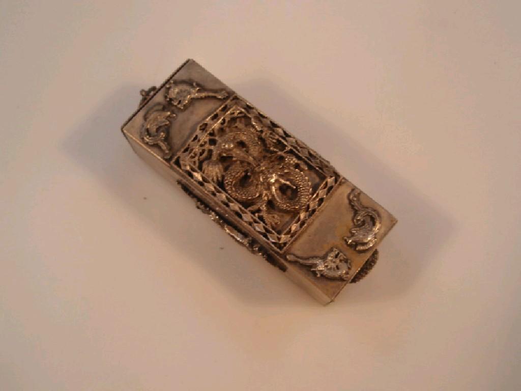 Appraisal: A Chinese white metal box applied with dragon and Buddhistic