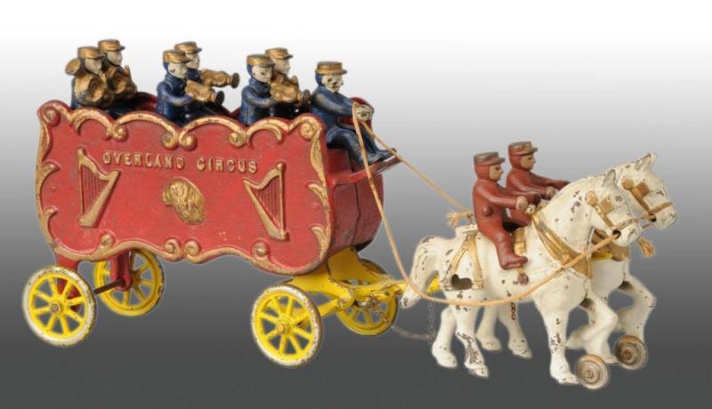 Appraisal: Cast Iron Horse-Drawn Overland Circus Wagon Toy Description Manufactured by