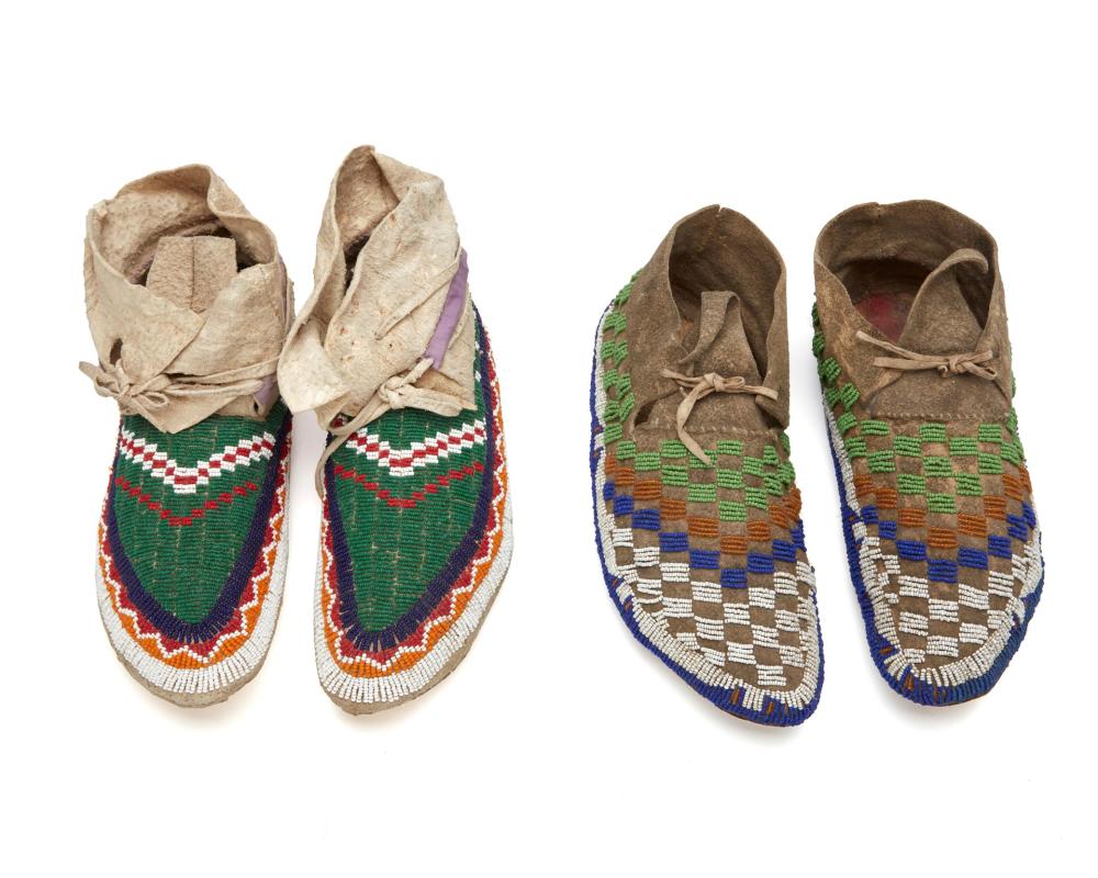 Appraisal: Two pairs of Plains Indian beaded hide moccasins First-Quarter th