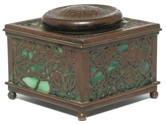 Appraisal: Tiffany Studios inkwell large form in a bronze grapevine pattern