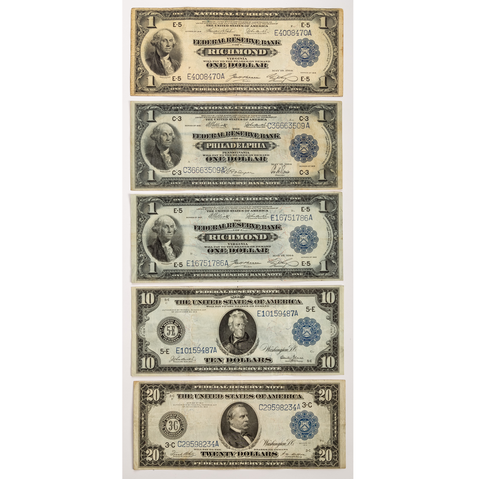 Appraisal: FIVE NICE - LARGE CURRENCY NOTES Three Fr Philly Elliott-