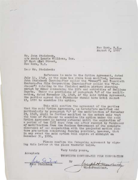 Appraisal: JOHN STEINBECK Group of typed letters each signed by Steinbeck