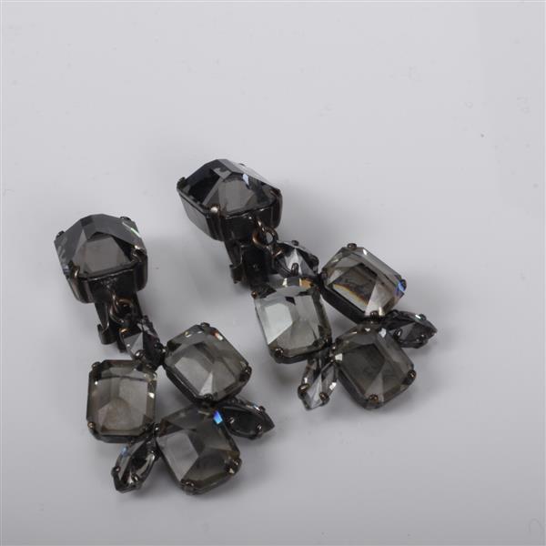 Appraisal: Schreiner Smoky Crystal Jewel Drop Clip Earrings