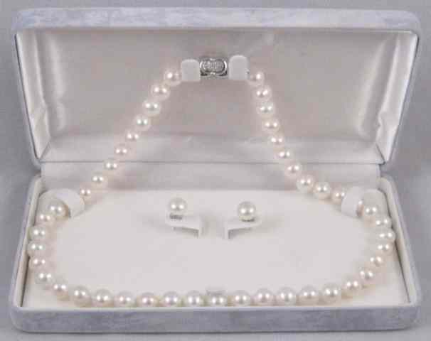 Appraisal: THREE ARTICLES OF PEARL JEWELRY including a pair of pearl