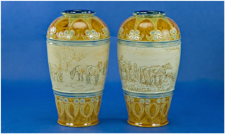 Appraisal: Hannah Barlow For Doulton Lambeth A Pair Of Baluster Shaped