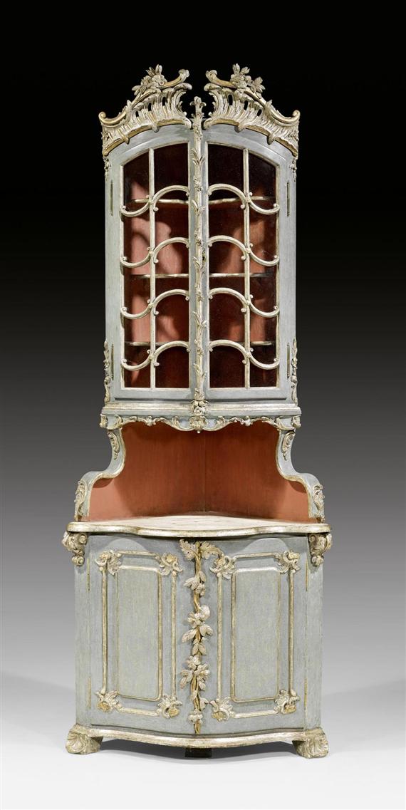 Appraisal: PAINTED VITRINE CABINET Louis XV attributed to J H NAHL