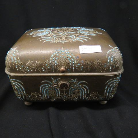 Appraisal: Victorian Bronze Jeweled Dresser Box inset turquoise garnets footed locking