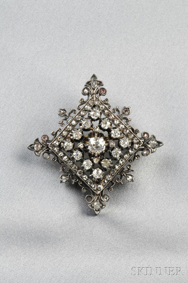 Appraisal: Antique Diamond Brooch set with old mine- and rose-cut diamonds