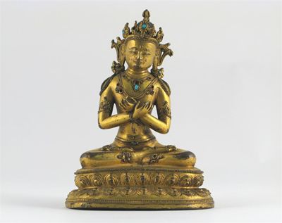 Appraisal: A Tibetan gilt bronze figure of Vajadhara seated in lalitasana