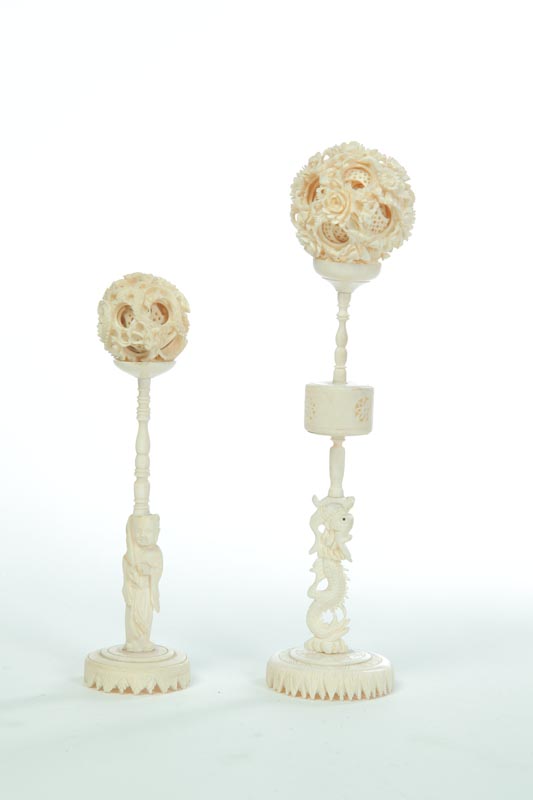 Appraisal: TWO IVORY PUZZLE BALLS China early th century Two balls