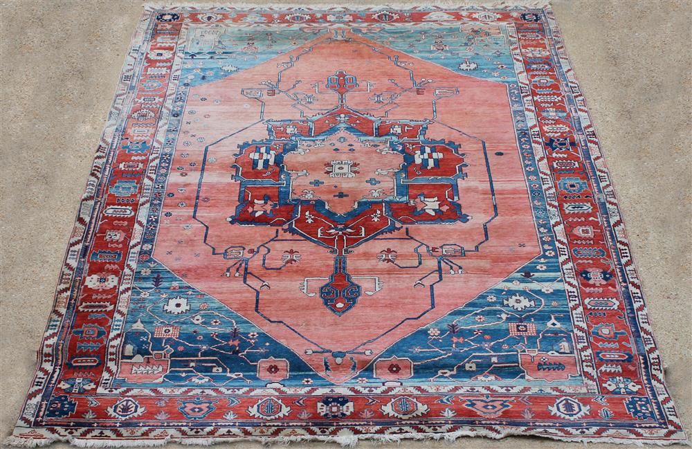 Appraisal: LARGE TURKISH AZERI RUG with fringe made with vegetable dyed