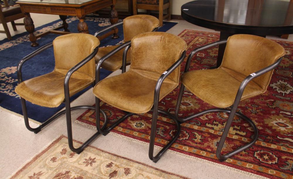 Appraisal: SET OF FOUR MODERN ARMCHAIRS leather seats and bent metal