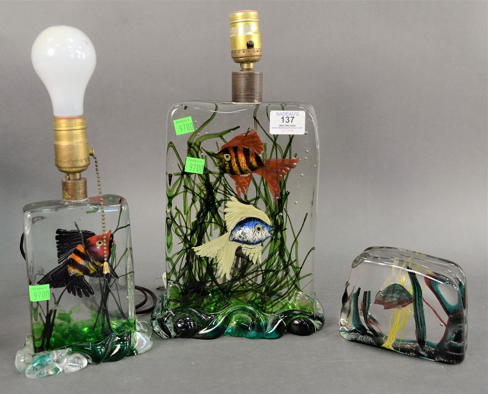 Appraisal: Three Piece Lot of Murano Glass Suspended Fish Items to