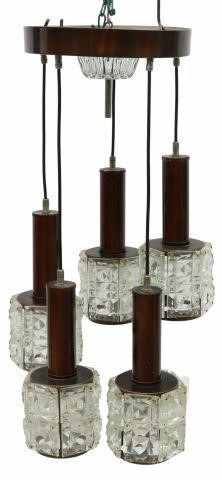 Appraisal: Mid-century modern five-light pendant chandelier c s copper-tone metal circular