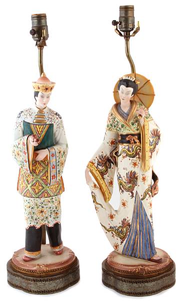 Appraisal: A pair of gilt metal mounted porcelain figural table lamps