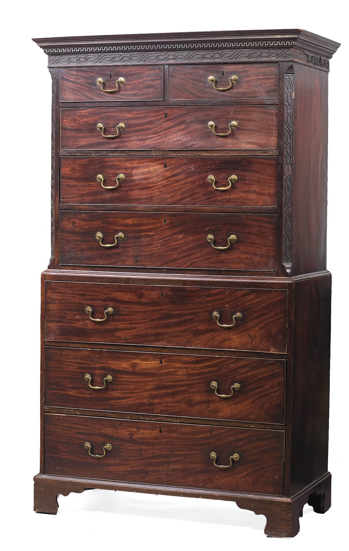 Appraisal: ENGLISH CHIPPENDALE CARVED MAHOGANY CHEST ON CHEST The upper section