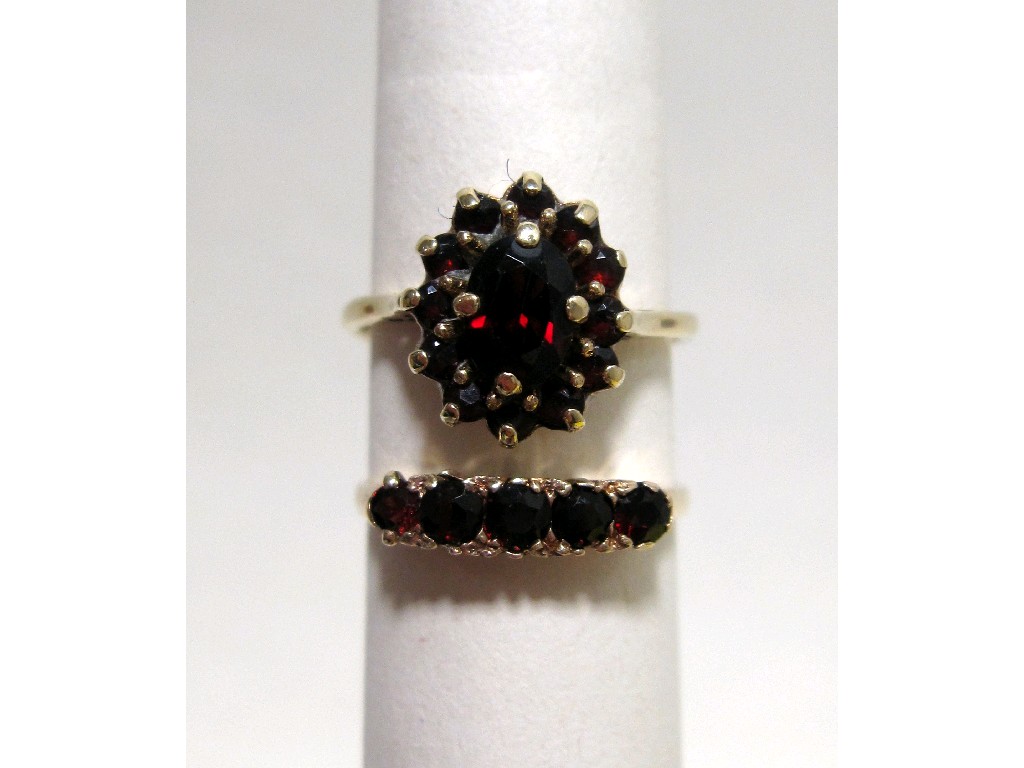 Appraisal: Lot comprising ct gold garnet five stone ring and a