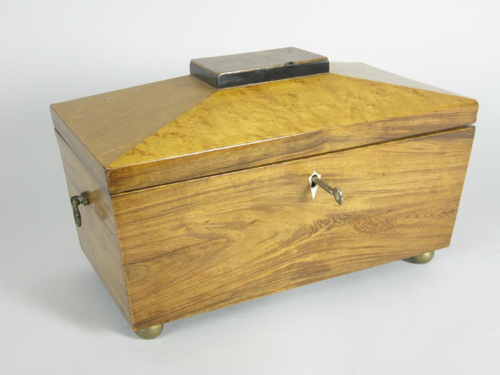 Appraisal: A Regency bird's eye maple rosewood and mahogany Sarcophagus Tea