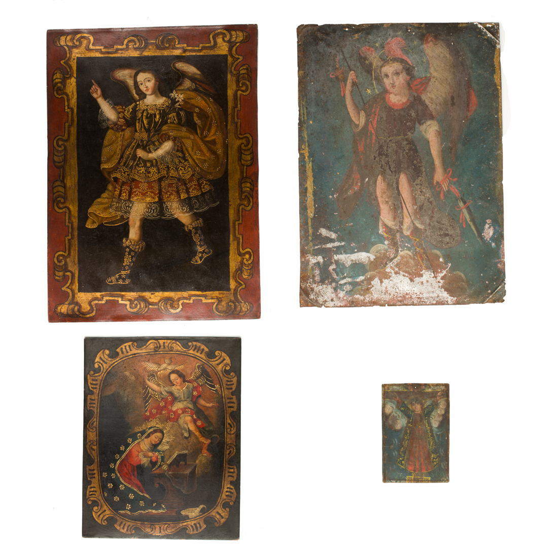 Appraisal: LOT OF SPANISH COLONIAL TIN RETABLO GROUP lot of Spanish