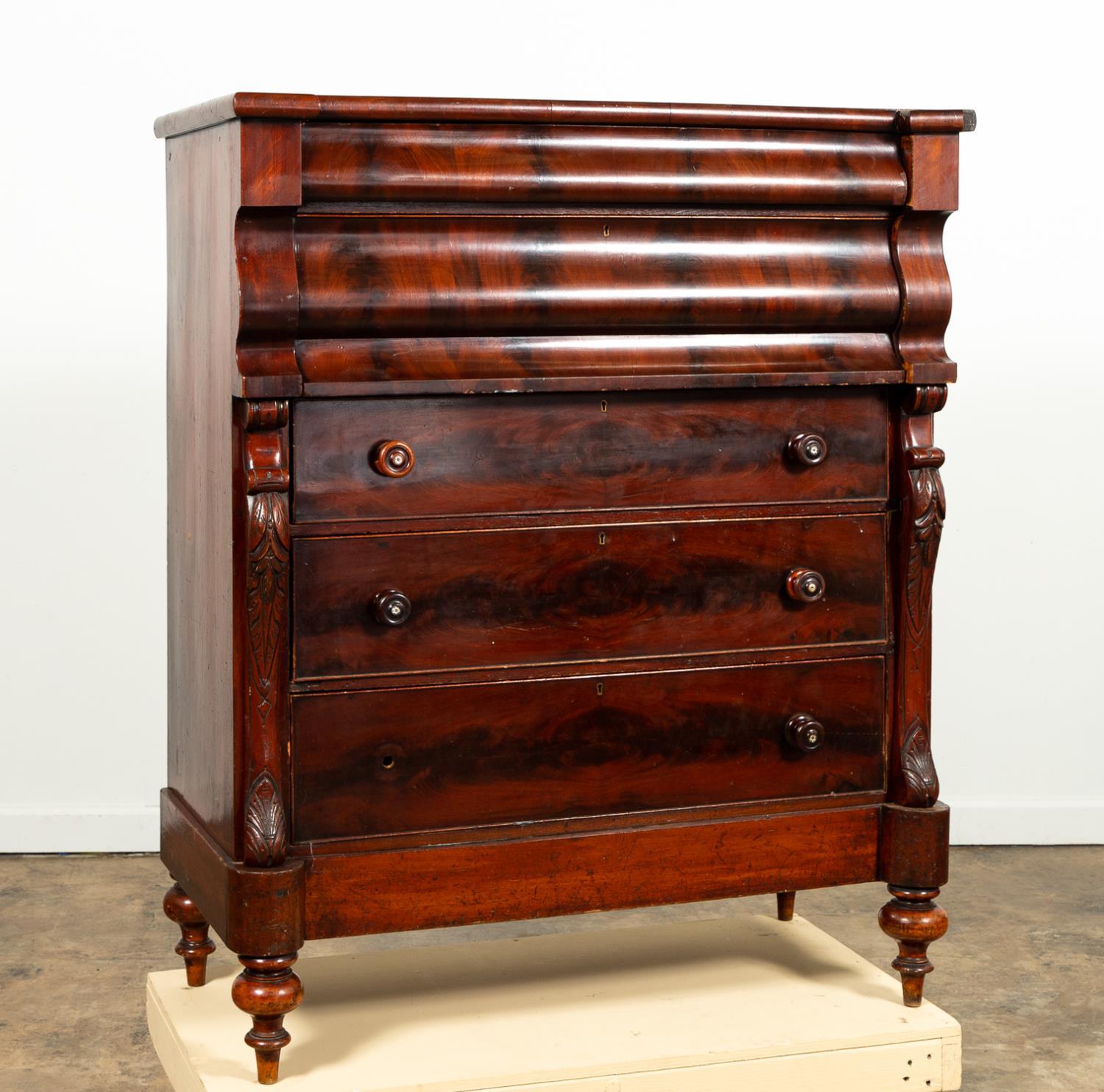 Appraisal: TH C SCOTTISH WILLIAM IV FLAME MAHOGANY CHEST Scottish circa