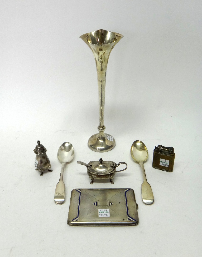 Appraisal: Silver and silver mounted wares comprising a trumpet shaped vase