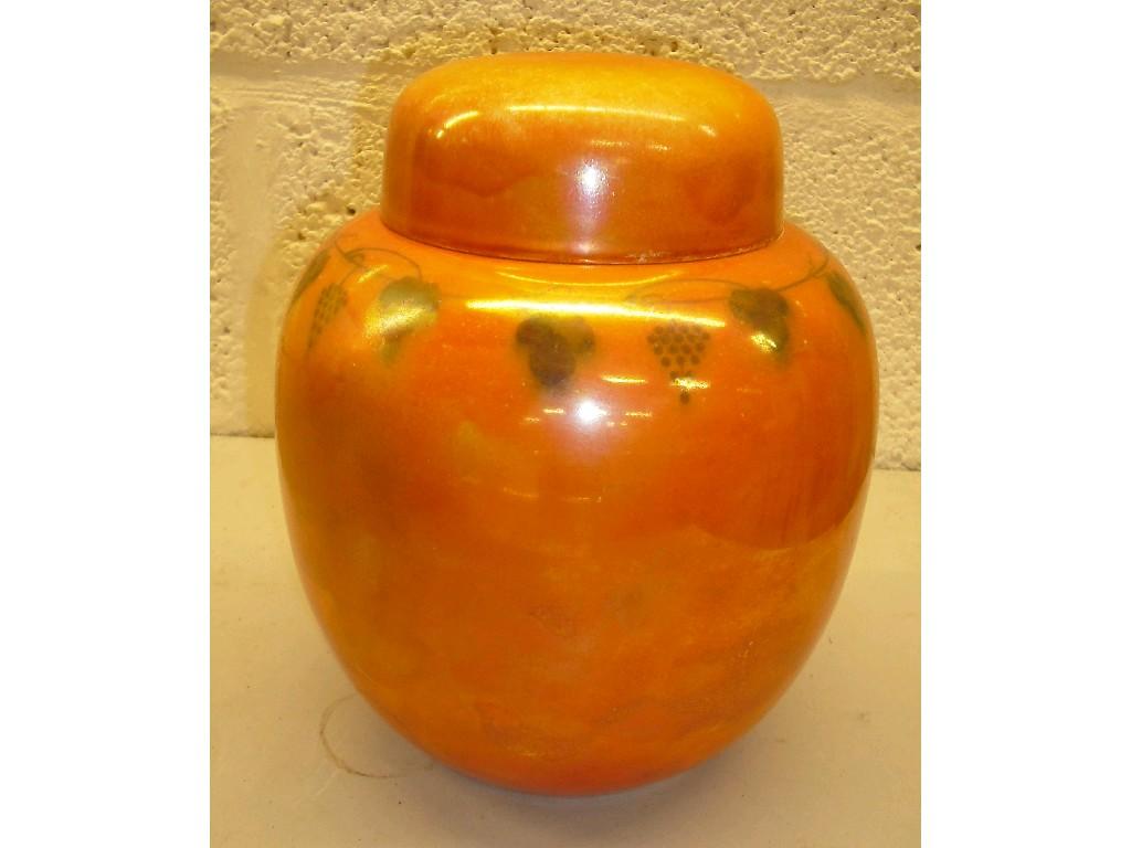 Appraisal: Ruskin orange lustre ovoid ginger jar and cover with gilt