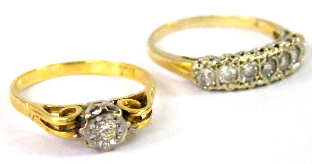 Appraisal: ct diamond seven stone ring and an ct solitaire diamond