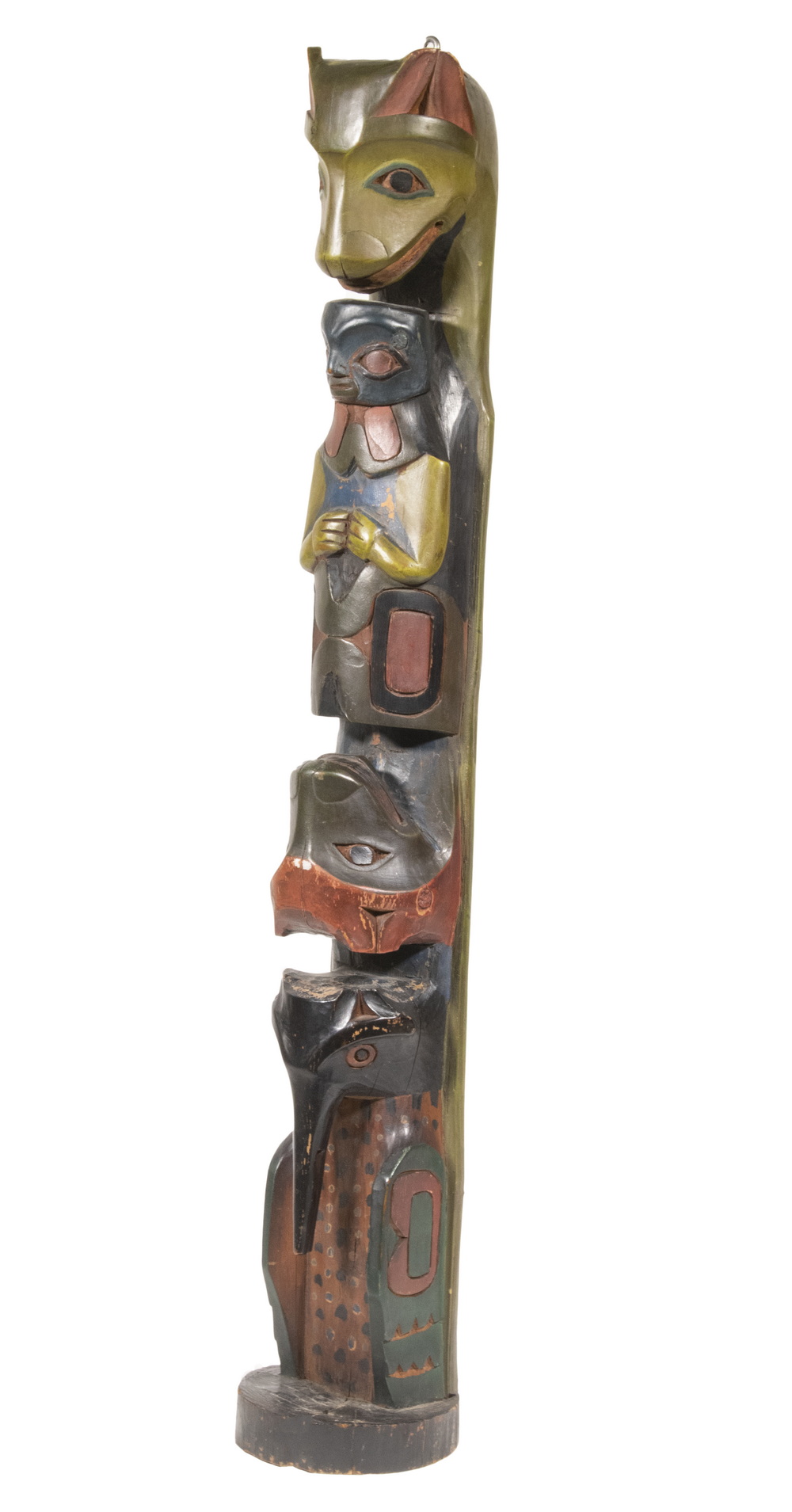 Appraisal: TH NORTHWEST HAIDA CARVED AND PAINTED WOODEN TOTEM Four-Figure Totem