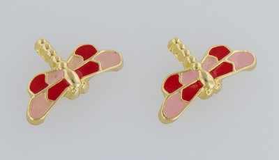 Appraisal: A Pair of k Gold and Enamel Dragonfly Earrings k