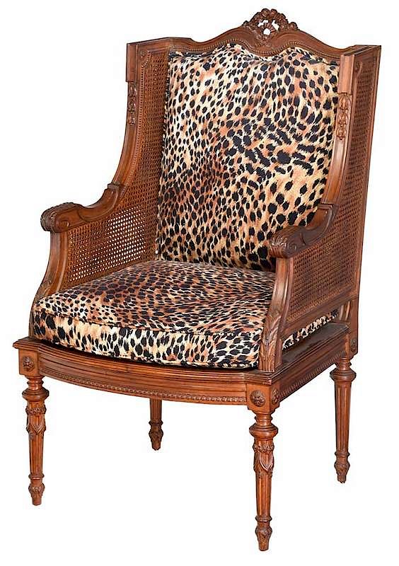 Appraisal: Louis XVI Style Carved and Caned Armchair th century well