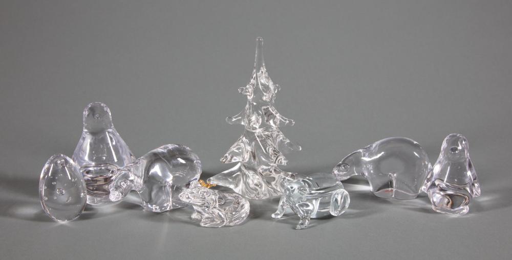 Appraisal: Five Simon Pearce Glass Table Ornaments incl penguins h in