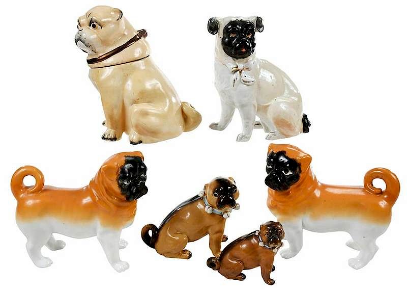 Appraisal: Six Porcelain Pug Figures Continental th early th century two