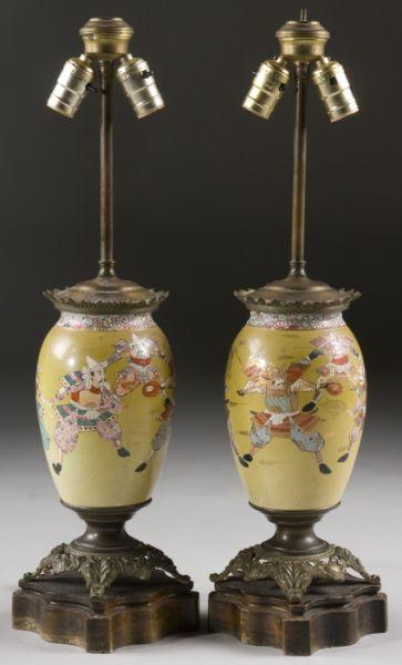 Appraisal: Pair of Japanese Pottery Table Lamps early th century each