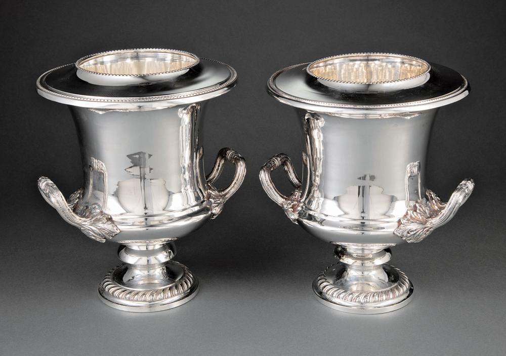 Appraisal: Pair of Silverplate Campagna Form Wine Coolers removable liner with