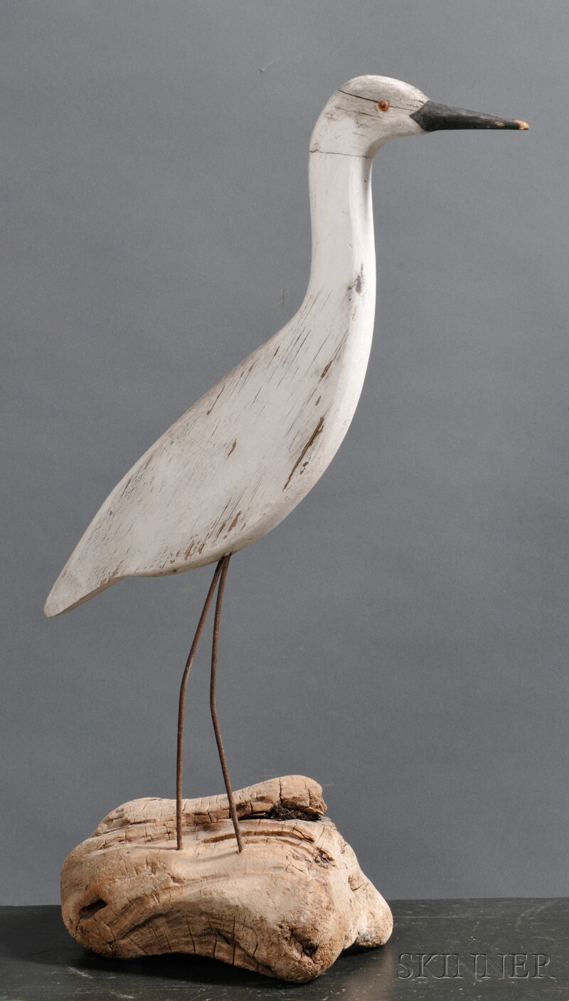 Appraisal: Carved and Painted Wooden Egret Figure America early to mid-