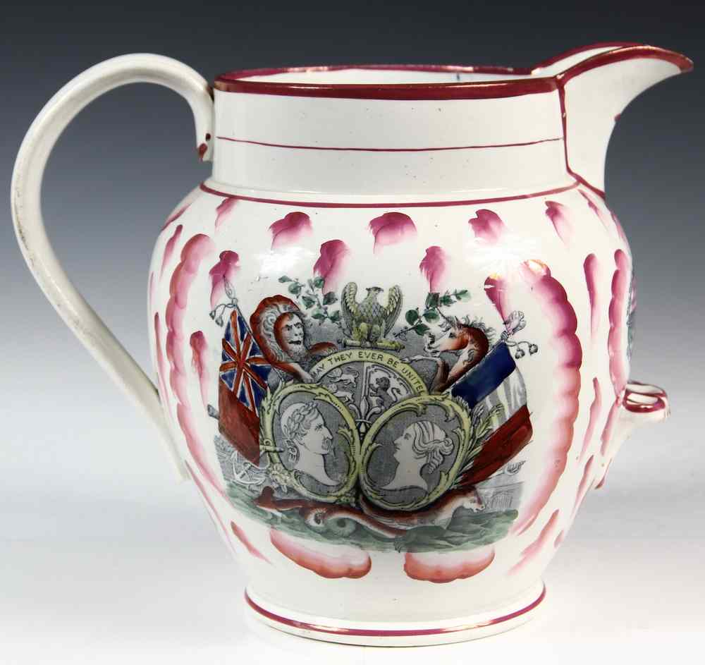 Appraisal: LARGE SUNDERLAND JUG - Large Sunderland Jug in pink lustre