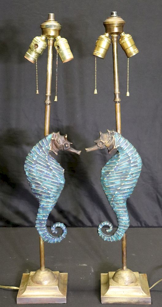 Appraisal: Pepe Mendoza Signed Pair Of Seahorse Lamps Signed on the