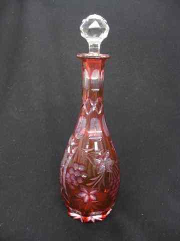 Appraisal: Cranberry Cut-to-Clear Decanter grape vine with starburst '' tall excellent