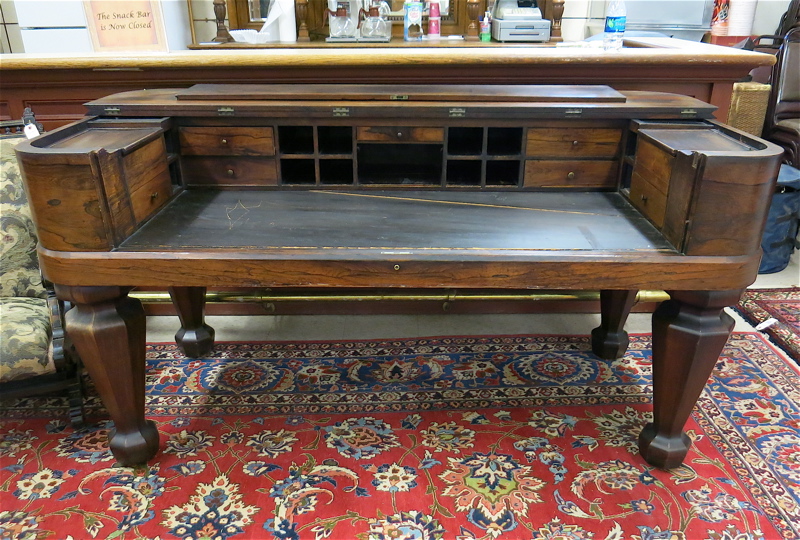 Appraisal: A VICTORIAN ROSEWOOD SPINET DESK American th century with fold-back