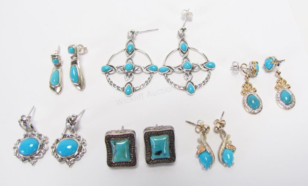 Appraisal: Six pair of sterling silver turquoise earrings including a pair