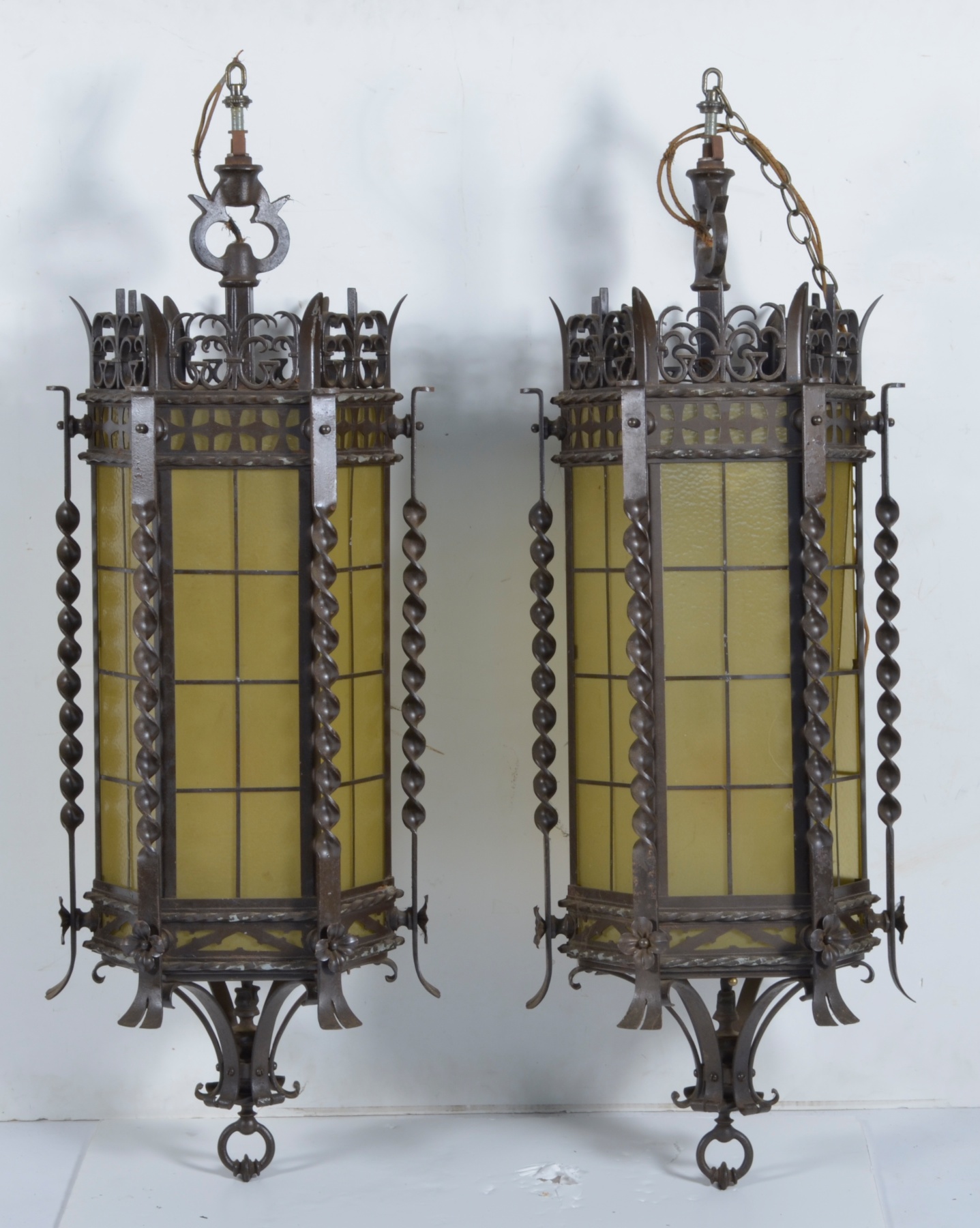 Appraisal: PAIR OF MOORISH-STYLE HEXAGONAL LANTERNS with writhen decorative elements Length