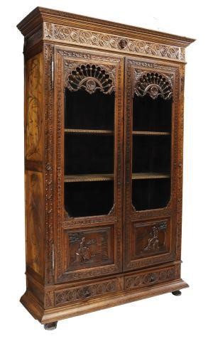 Appraisal: French Breton oak cabinet bookcase early thc richly carved throughout