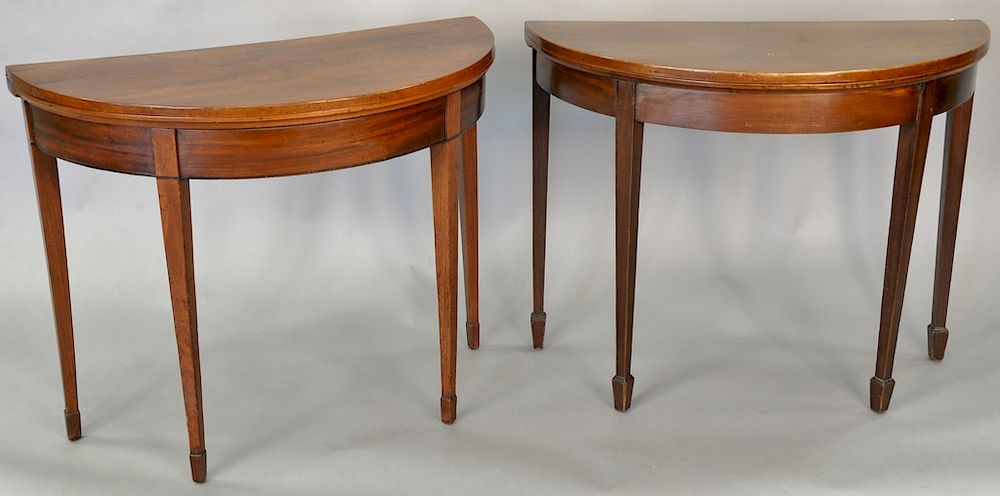 Appraisal: Two George IV demilune game table with felt inserts th