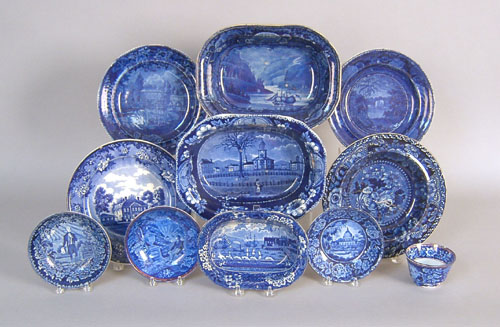 Appraisal: Three Historical blue serving bowls together with three saucers a