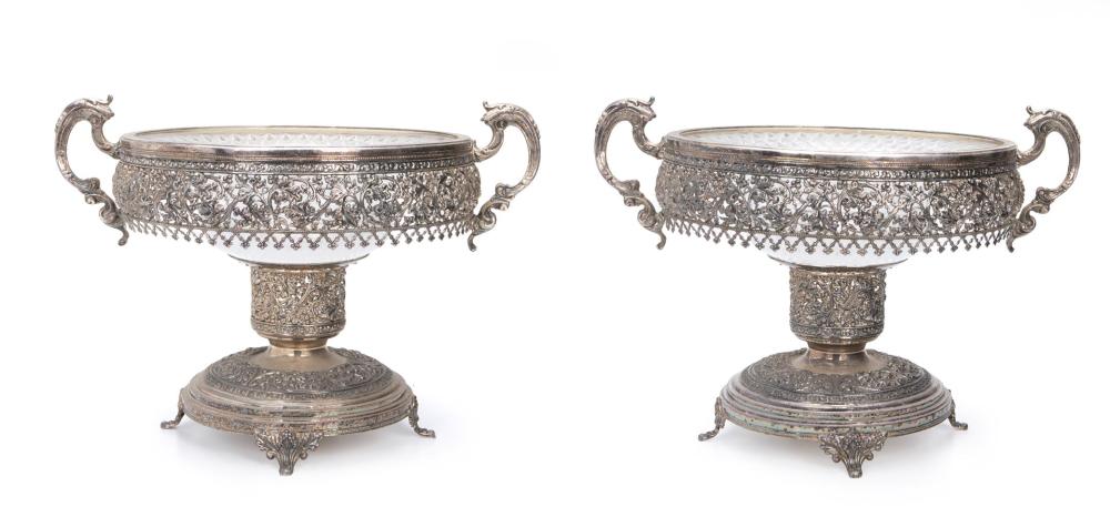 Appraisal: A pair of glass and silver plate footed centerpieces th