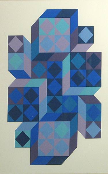 Appraisal: Victor Vasarely Hungarian - Untitled Composition in Blue and Violet