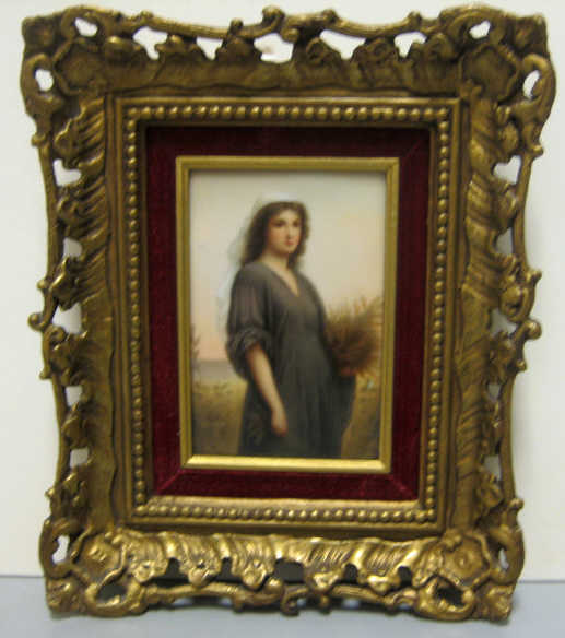 Appraisal: PORTRAIT OF RUTH Painted on Continental porcelain rectangular plaque after