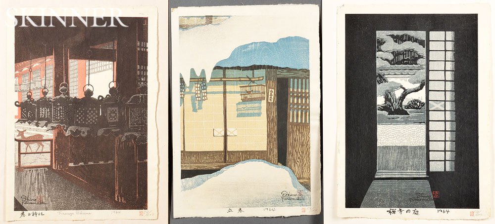 Appraisal: Shiro Kasamatsu - Three Color Woodblock Prints Japan Kasuga Shrine