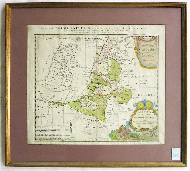 Appraisal: COLLECTIBLE MAP JOHANNIS CHRISTOPH HARENBERGH HAND COLORED COPPER ENGRAVING Palaestina